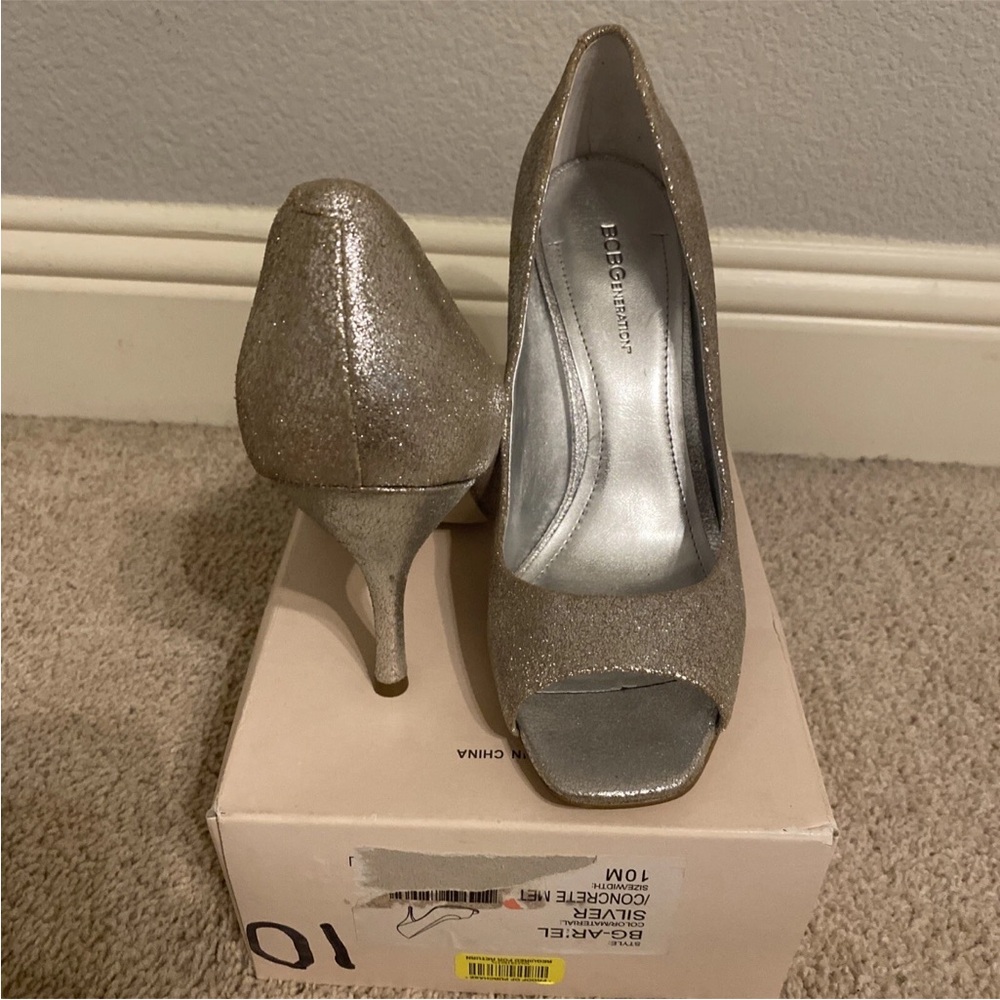 Bcbgeneration Glittering Silver Peep Toe Heels Ho… - image 3
